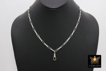 925 Sterling Silver Swivel Fob Wrap Necklace, Silver Drawn Rectangle Chain, Front Clasp Choker